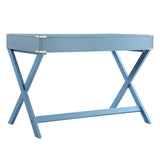 Homelegance By Top-Line Beatrix X-Base Wood Accent Campaign Writing Desk Blue MDF