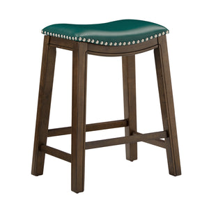 Homelegance By Top-Line Hugues Faux Leather Saddle Seat Backless Stool Green Rubberwood