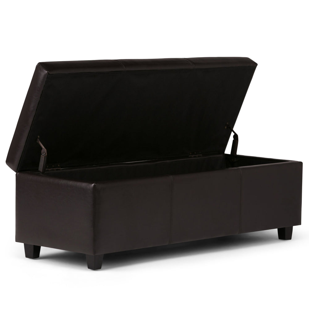 English Elm Avalon Storage Ottoman Bench In Tanners Brown - Versatile, Stylish, And Safe Home Storage Solution B136P159777