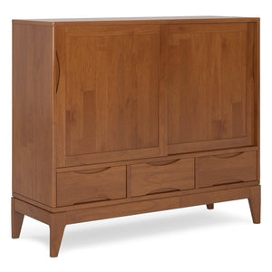 English Elm Harper 48" Solid Hardwood Mid-Century Storage Cabinet with Sliding Doors, Drawers, Eco Finish Light Brown B136P158711