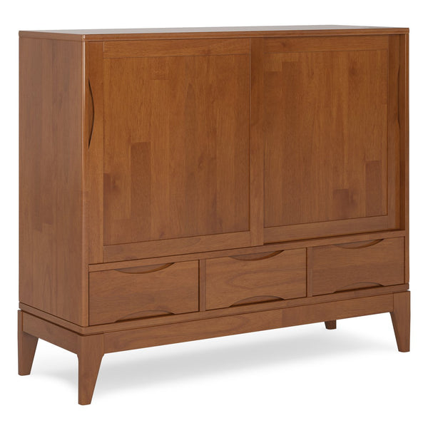 English Elm Harper 48" Solid Hardwood Mid-Century Storage Cabinet with Sliding Doors, Drawers, Eco Finish Light Brown B136P158711