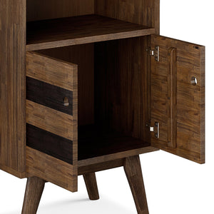 English Elm Clarkson Solid Acacia Bookcase with Storage — Rustic Aged Brown Finish, Adjustable Shelves & Doors B136P158776