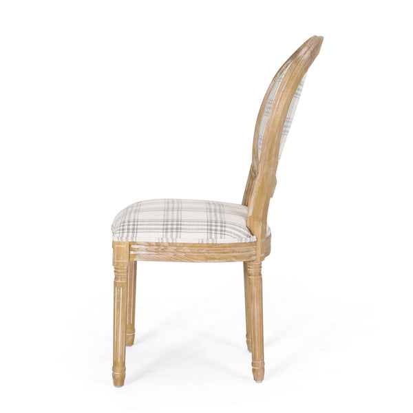 English Elm Christopher Knight Home® - Kd Vintage-Inspired Upholstered Dining Chair With Grey Plaid Fabric, Elegant Round Backrest Design 60352.00GRYPLD