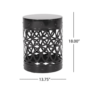English Elm Outdoor Powder-coated Iron End Table with Geometric Cutout Design for Patio Lounging Black 73607.00BLK