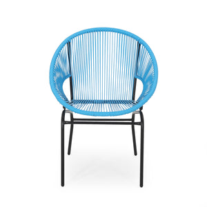 English Elm Nusa Outdoor Woven Rattan Basket Chair with Iron Legs for Modern Patio Spaces 66626.00BLU