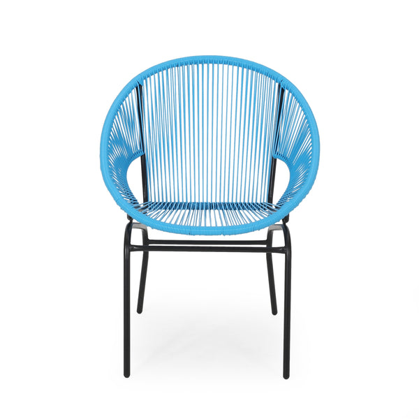 English Elm Nusa Outdoor Woven Rattan Basket Chair with Iron Legs for Modern Patio Spaces 66626.00BLU