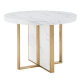 Homelegance By Top-Line Blaise 43" Wide Faux Marble Round Dining Table White Marble