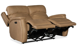 Hooker Furniture Rhea Sahara Sand Zero-Gravity Power Loveseat With Top-Grain Leather, Power Headrest & Usb Port SS703-PHZ2-080