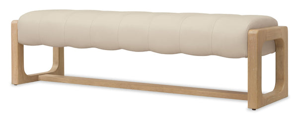 Hooker Furniture Banyon Bench Showcasing White Oak Frame, Sunbleached Top-Grain Leather Seat, Distressed Desert Oak Finish And Modern Lines Beige 6081-90019-82