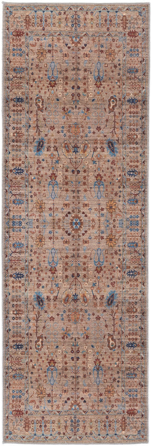 Feizy Rugs Rawlins Collection Rug: Antique-inspired Polyester Chenille With Stunning Floral Motif & Warm Tones Tan,Pink,Blue Polyester Rln39hpfbgemlti7a