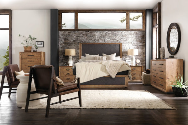 Hooker Furniture Big Hickory Queen Panel Bed With Rustic Crosshatch Texture, Charcoal Furrowed Bark Finish, Durable Craftsmanship 87.75 L x 63.75W x 70.25H 6700-90250-80