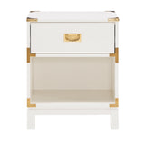 Homelegance By Top-Line Jameson 1-Drawer Gold Accent Nightstand White Wood
