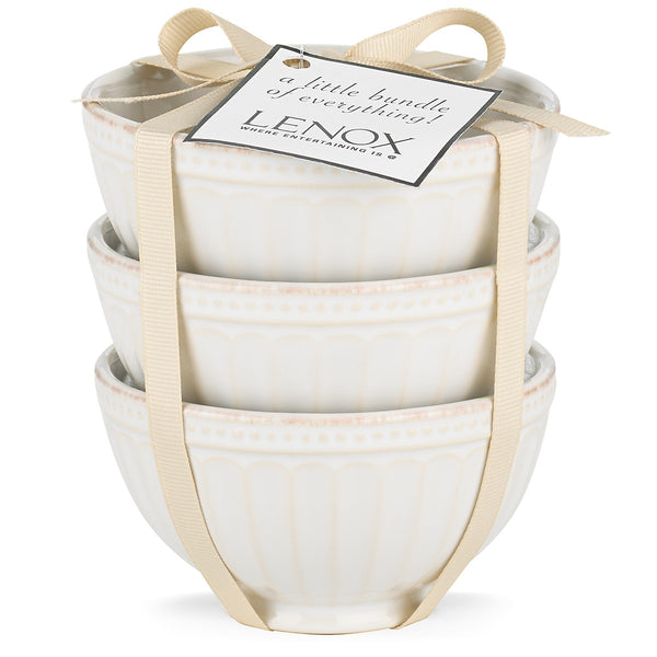 Lenox French Perle Groove White 3-Piece Mini Bowl Set Multi, WHITE STONEWARE 858037