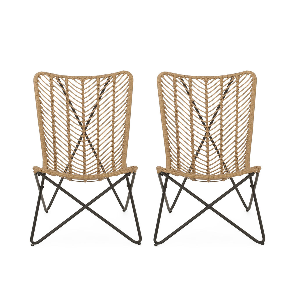 English Elm Gatlin Woven Wicker Outdoor Accent Chair Set Bohemian Curved Shell with Geometric Base 70650.00LBRN