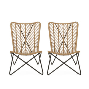 English Elm Gatlin Woven Wicker Outdoor Accent Chair Set Bohemian Curved Shell with Geometric Base 70650.00LBRN