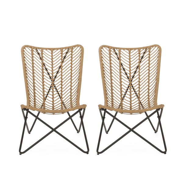 English Elm Gatlin Woven Wicker Outdoor Accent Chair Set Bohemian Curved Shell with Geometric Base 70650.00LBRN