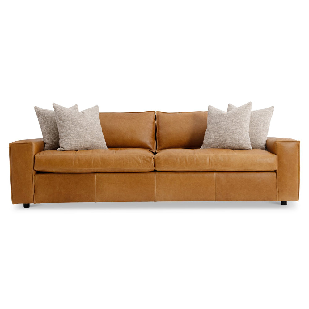 Bernhardt Nest Leather Sofa - Modern Style Meets Luxurious Comfort With Deep Seating And Clean Lines For Relaxation Tan Leather 3327lo