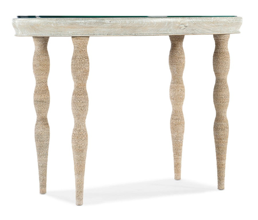 Hooker Furniture Serenity Oval Coastal Writing Desk With Hand-Painted Blue-Gold Glass Top, Oak Veneer Surf Finish 6350-10458-80