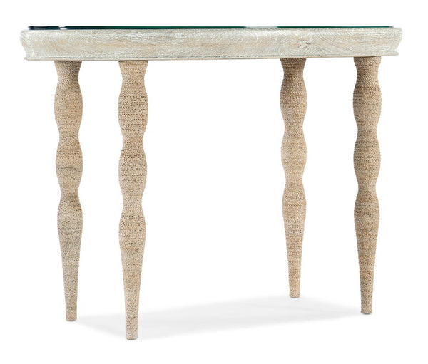 Hooker Furniture Serenity Oval Coastal Writing Desk With Hand-Painted Blue-Gold Glass Top, Oak Veneer Surf Finish 6350-10458-80