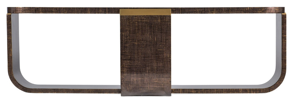 Hooker Furniture Melange Dark Maple Rectangle Cocktail Table With Sculptural X-Base, Rounded Edges & Gold Accents 628-80010-89