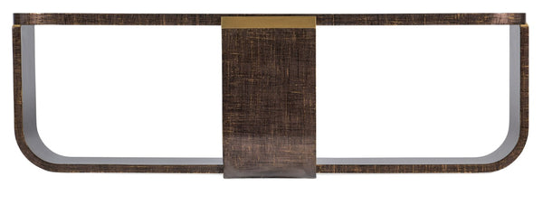 Hooker Furniture Melange Dark Maple Rectangle Cocktail Table With Sculptural X-Base, Rounded Edges & Gold Accents 628-80010-89