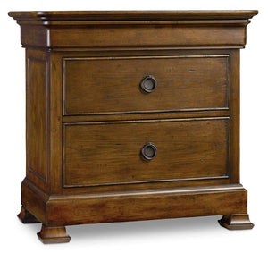 Hooker Furniture Archivist Pecky Pecan Three-Drawer Nightstand With Touch Dimmer, Cord Clip & Antique Bronze Hardware 5447-90016