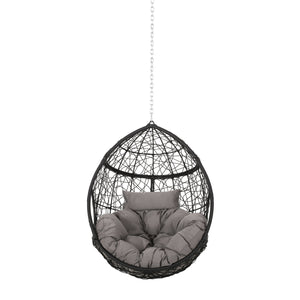 English Elm Christopher Knight Home® - CASTAIC Teardrop Hanging Chair with 8ft Chain — Durable PE Rattan, Water-Resistant Cushions, Cozy Lounging Grey+Black 70772.00