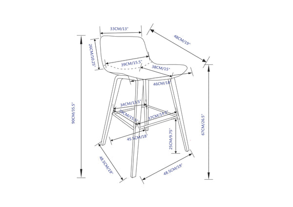 English Elm Addy 26" Counter Stool Set of 2 - Distressed Dark Brown Vegan Leather, Padded Mid-Century Comfort B136P158302