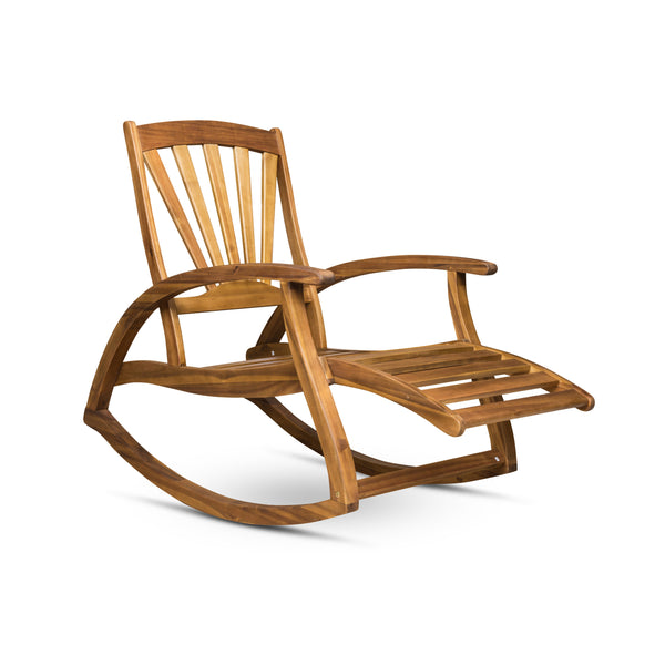English Elm Christopher Knight Home® - Outdoor Acacia Wood Rocking Chair with Retractable Footrest, Durable Weather-Resistant Porch Patio Seating Comfortably Teak 63337.00