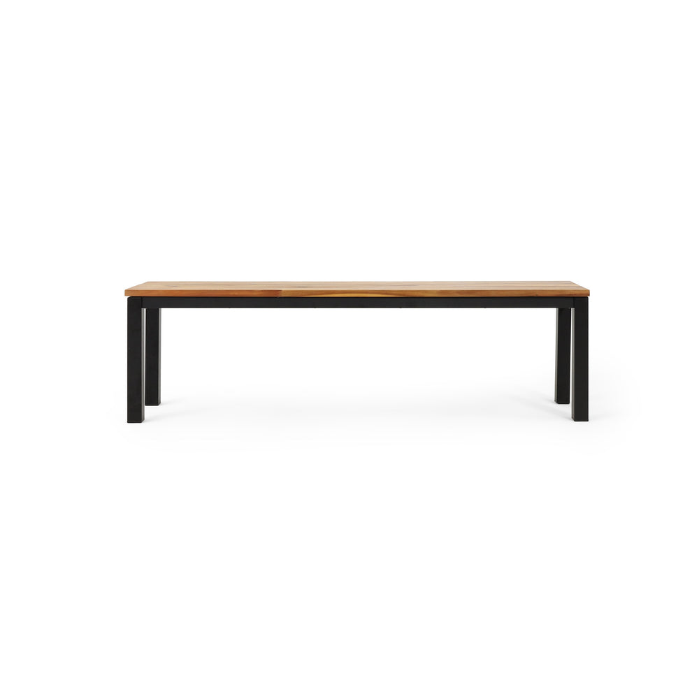 English Elm Lindsey Outdoor Acacia Wood Slat Bench with Metal Base for Patio and Garden Spaces 71986.00MP1