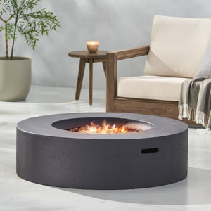 English Elm Lightweight Concrete Round Outdoor Fire Pit 50000 Btu Modern Low Profile Dark Gray 59240.00-50K
