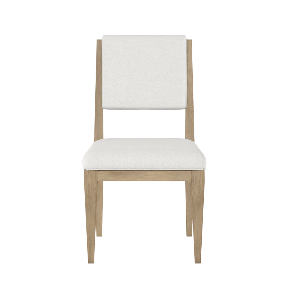 A.R.T. Furniture Garrison Side Chair: Luxurious Cream Chenille, Herringbone Design, Washed Oak Finish For Elegant Dining White, Brown Parawood Solids With Ash Embossing,White Oak Veneers,Foam,Fabric 322204-1302