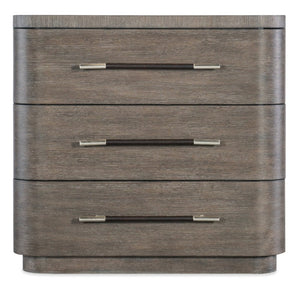 Hooker Furniture Modern Oak-Accent Three-Drawer Nightstand With Wire-Brushed Veneer, Leather-Wrapped Pulls, Self-Closing Drawers Medium Brown 6850-90016-89