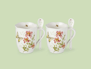 Lenox Butterfly Meadow Mugs with Spoons, Set of 2 Multi, WHITE PORCELAIN 833960