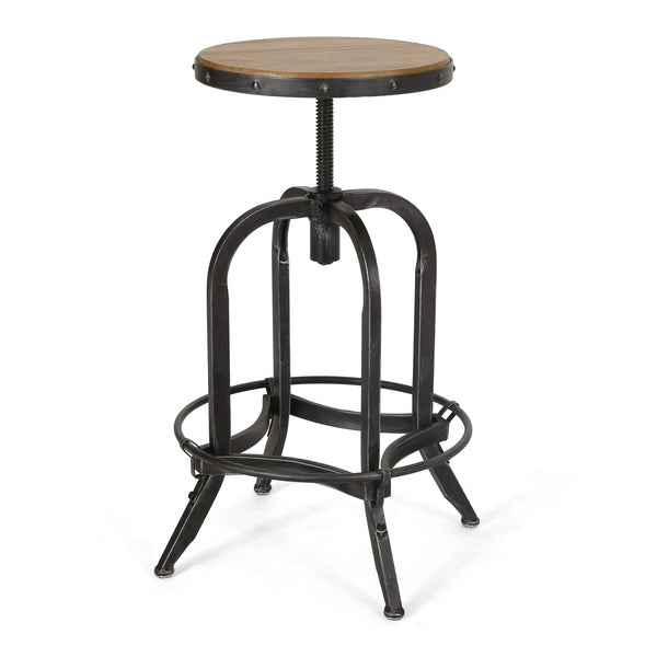 English Elm Christopher Knight Home® - Industrial Firwood Adjustable Swivel Barstools Set of 2 — Rustic Pewter Iron Frame, Height-Adjustable Comfort 67373.00