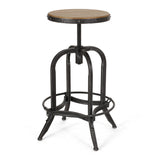 Christopher Knight Home® - Noble House - Farmdale Industrial Firwood Adjustable Height Swivel Barstools, Antique Natural and Pewter - Set of 2