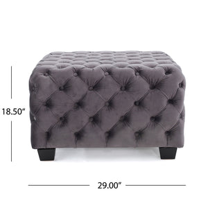 English Elm Ottoman Square Velvet Button Tufted Diamond Stitch Glam Footrest for Living Room 58948.00GRY