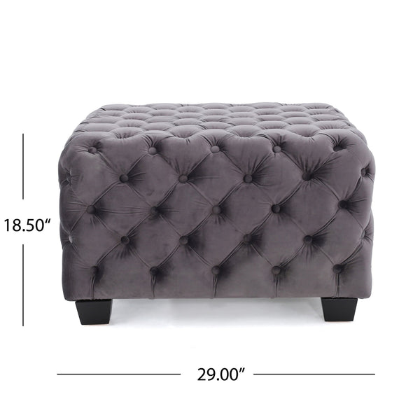 English Elm Ottoman Square Velvet Button Tufted Diamond Stitch Glam Footrest for Living Room 58948.00GRY