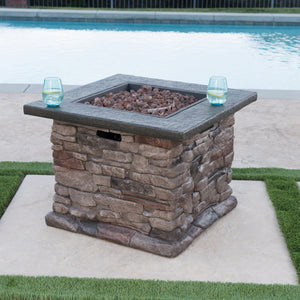 English Elm Stonewall Square Propane Fire Pit Natural Stone Outdoor Patio Gathering Focal Point 61941.00-40K