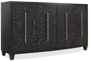 Hooker Furniture Melange Sculptural Midnight Credenza With Black & White Veneer, Soft-Close Doors, Silver Pulls — Stylish Storage 628-85740-99
