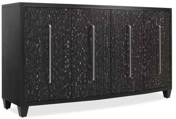 Hooker Furniture Melange Sculptural Midnight Credenza With Black & White Veneer, Soft-Close Doors, Silver Pulls — Stylish Storage 628-85740-99