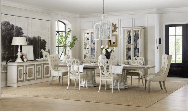 Hooker Furniture Sanctuary Hostesse Upholstered Chair — Wingback Tufted Dining Accent With Metal Diamond Fabric, Nailhead Trim, Le Sable Finish (45"H) 5865-75415-80