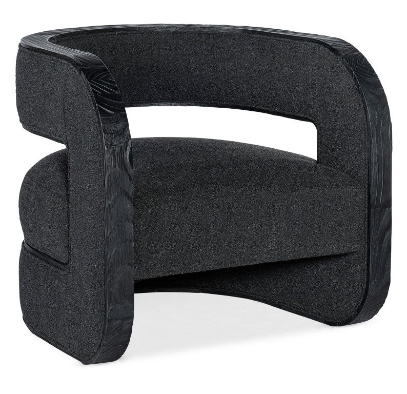 Hooker Furniture Burke Charred Black Accent Chair With Wolf Ebony Upholstery, Sculptural Pine Veneer Frame, Distressed Finish CC291-499