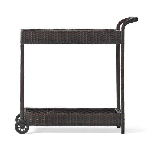 English Elm Savona Woven Resin Wicker Bar Cart with Rolling Casters for Patio or Living Room 56215.00MBRN