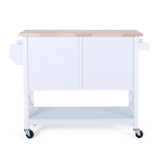 Christopher Knight Home® - Noble House - Finzer Farmhouse Kitchen Cart with Wheels, White and Natural