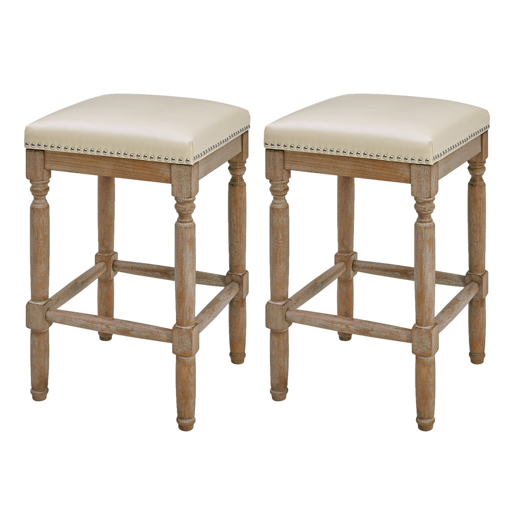 New Pacific Direct Ernie Bonded Leather Counter Stool Set Of 2 - Stylish Turquoise, Beige, Or Black With Nailhead Trim Beige Bonded Leather 3900057-2050-npd