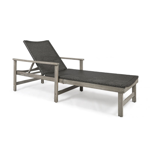 English Elm Christopher Knight Home® - Hampton Stylish Wood & Wicker Chaise Lounge - Durable, Adjustable, Weather-Resistant Outdoor Seating 63763.00LMBLK