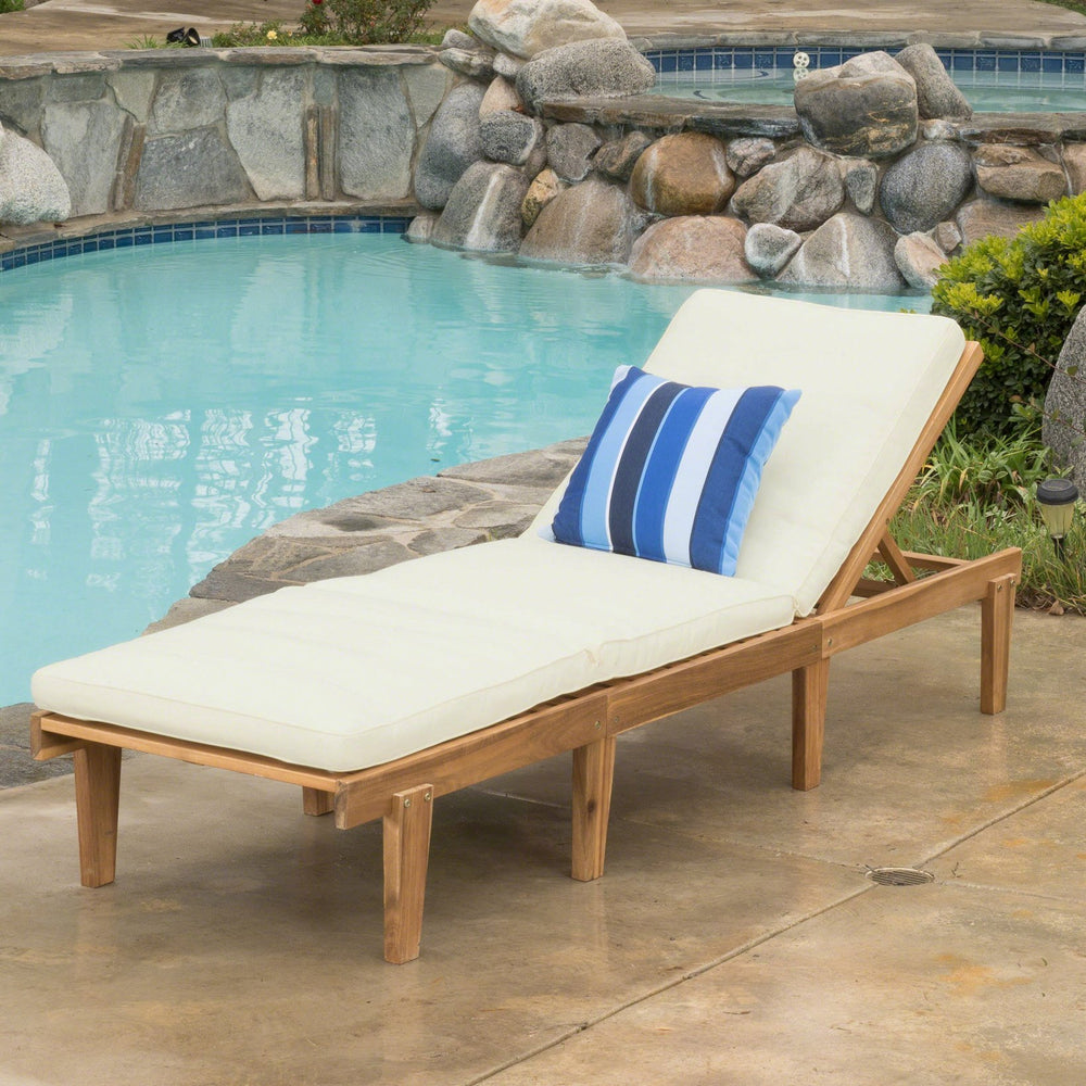 English Elm Ariana Solid Acacia Wood Outdoor Chaise Lounge with Cushion Teak Slatted Patio 57523.00