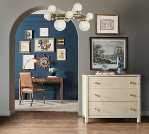 Hooker Furniture Archives Writing Desk With Faux-Tortoise Shell Accent, Woven Cane Top, Glass Surface & 3 Drawers 6123-10458-80
