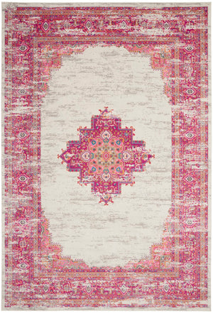 Nourison Passion PSN03 Machine Made Power-loomed Ornamental Border Indoor Only Bohemian Vintage Rug Ivory,Fushia, Pink and White 100% Polypropylene 99446815163